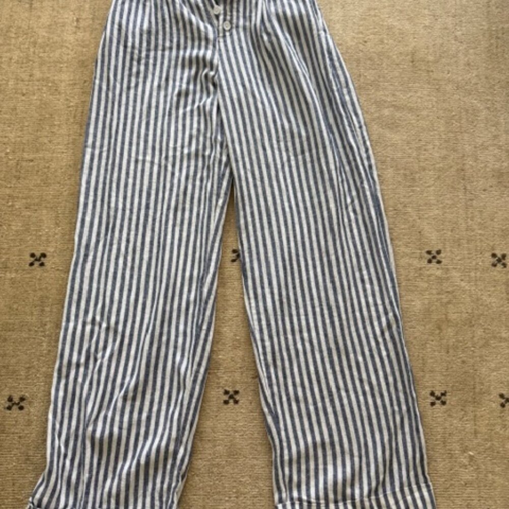 Blue and white striped cotton pants:  Bloomingdales/Aqua brand